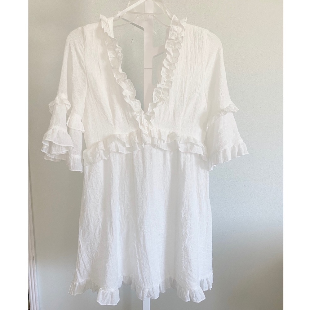 Angel Biba -White mini ruffle dress size Small